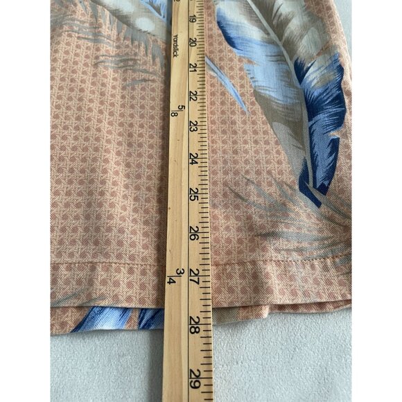 Islanders Mens Washable Silk Hawaiian Shirt Feather Print Small Tear Mended M - Picture 4 of 9